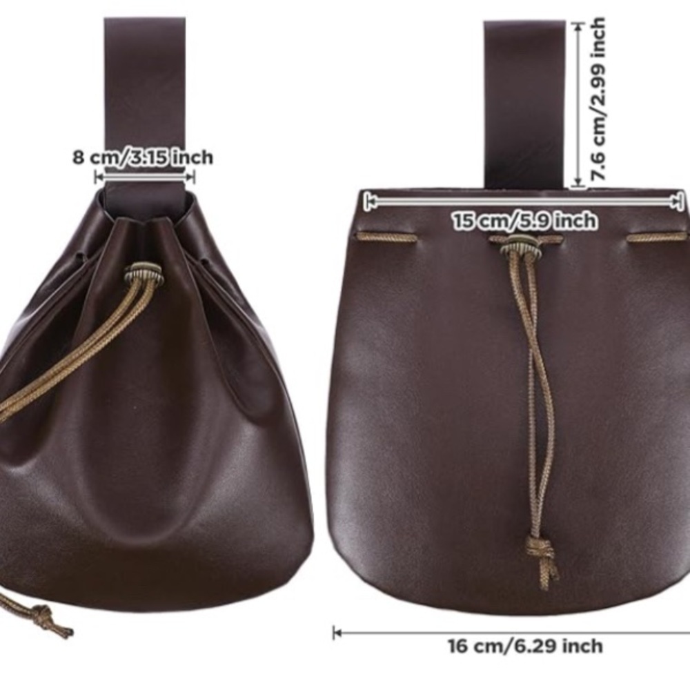 🆕 Faux Leather Dark Brown Belt Pouch Drawstring Bag - Picture 3 of 3